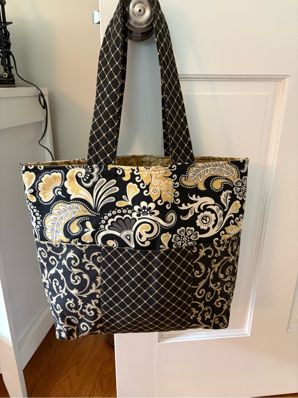 Black and Gold Floral Tote Bag - Designer-Style Women’s Handbag